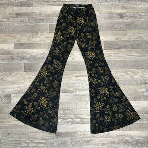 Thorn & Fable Black Gold Dark Fairy Skeleton Flare Pants Goth, Dark Academia K25